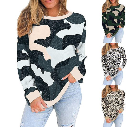 New Women's Camo Leopard Print Long Sleeves