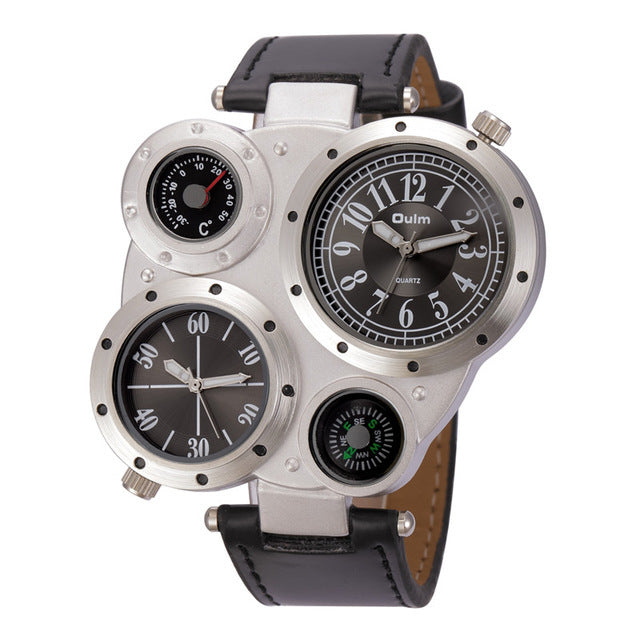 Compass Quartz Watch Two Time Zones