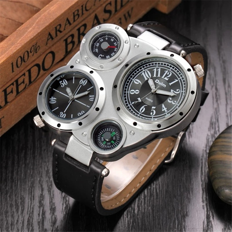 Compass Quartz Watch Two Time Zones