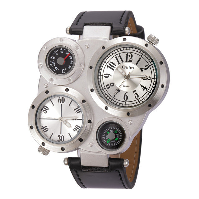 Compass Quartz Watch Two Time Zones